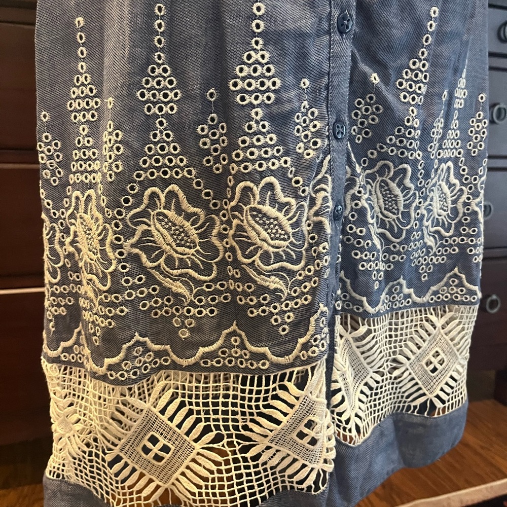 Anthropologie Moulinette Soeurs Blue and White Embroidered Waters Midi Dress Sz4 - Picture 6 of 10